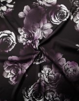 Сатин шелк фиолетовые розы на черном
