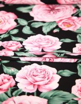 Сатин-шелк "Розовые розы" на чёрном